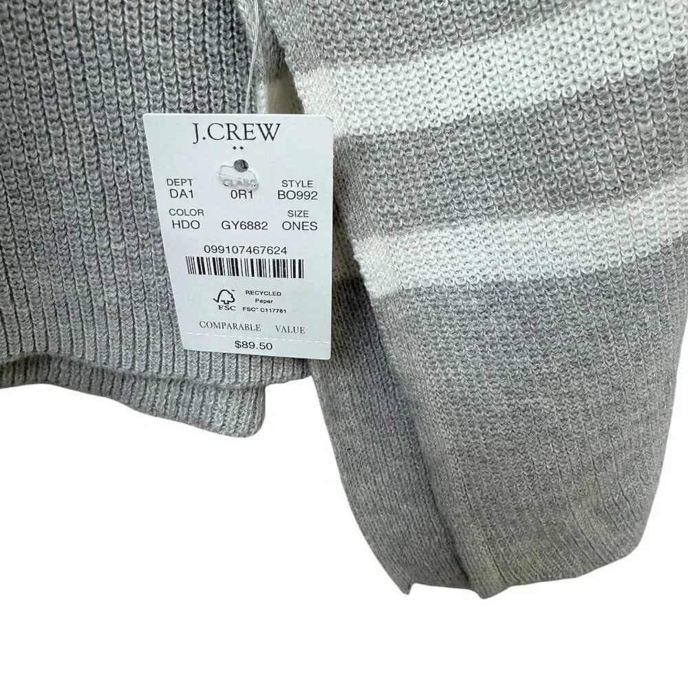 NEW J.Crew  Poncho Sweater Gray Stripe One Size Cotton Blend Womens Top NWT